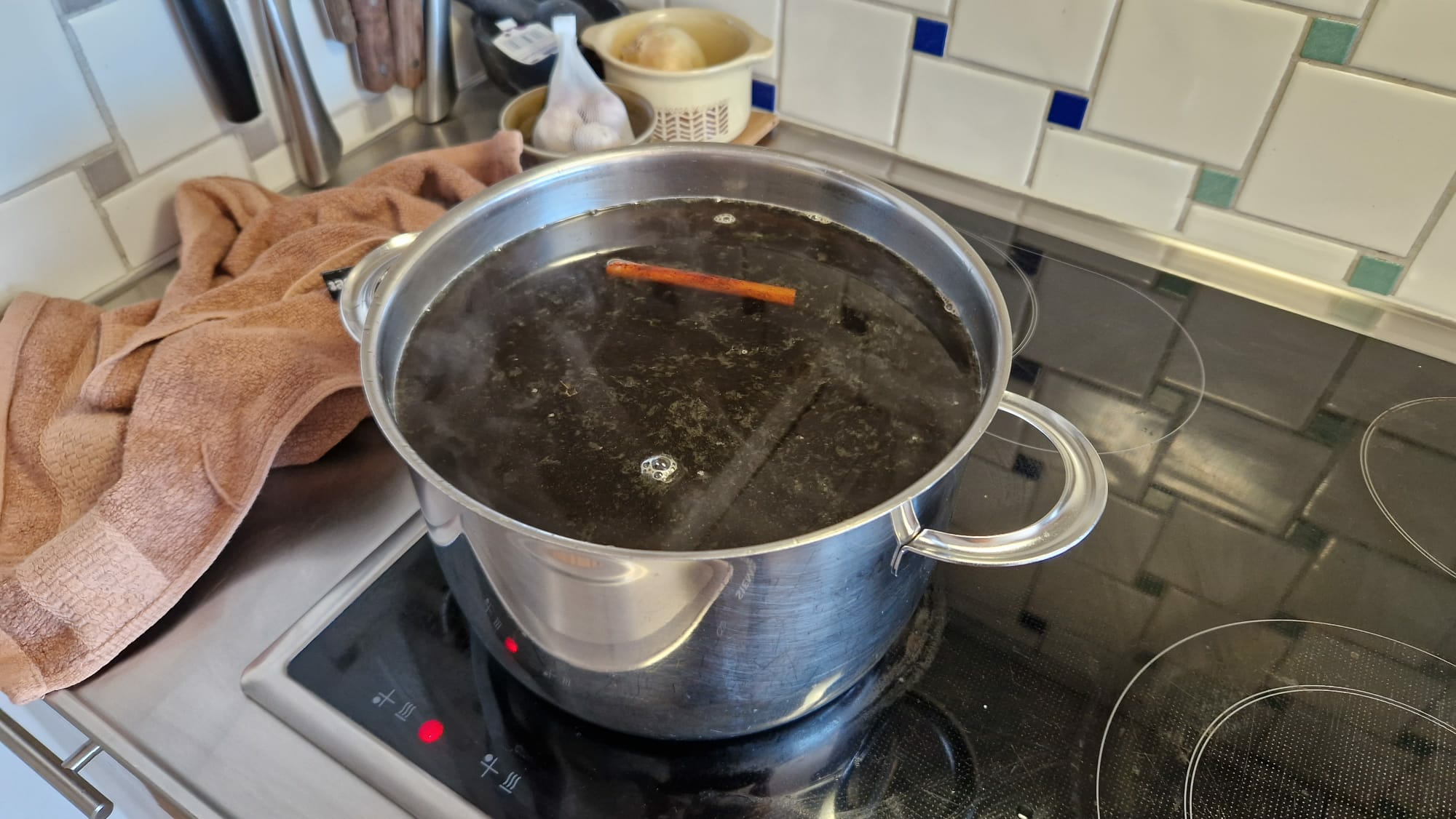 pot filled with simmering liquid