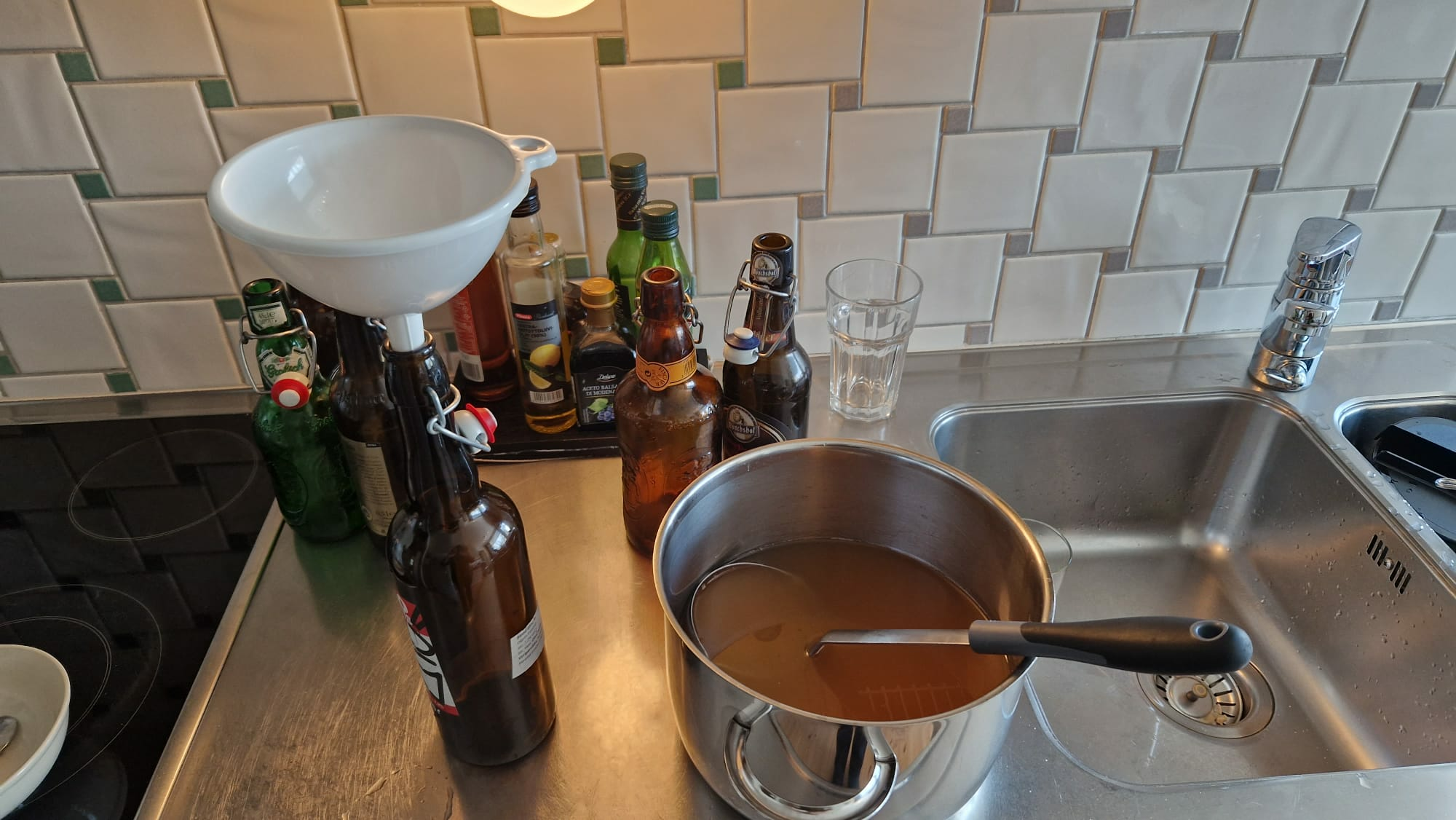 bottling sima on a kitchen counter
